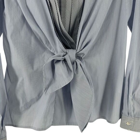 Gossip Italian Top Size 42 US Size 6 Blue Striped Long Sleeve Bow Front Striped - Picture 2 of 10